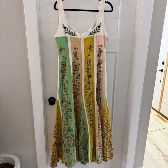 New W Mark Farm Rio Multicolor Delicate Floral Stripes Linen Maxi Dress Large - Picture 5 of 11